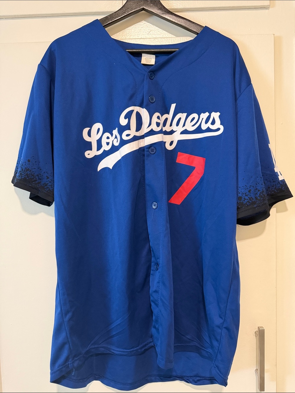 Blue los Dodgers Baseball Jersey with Red Accent